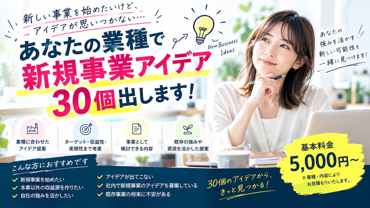 あなたの業種で事業アイデア考えます 業界・地域・予算に合わせて提案いたします！！ イメージ1