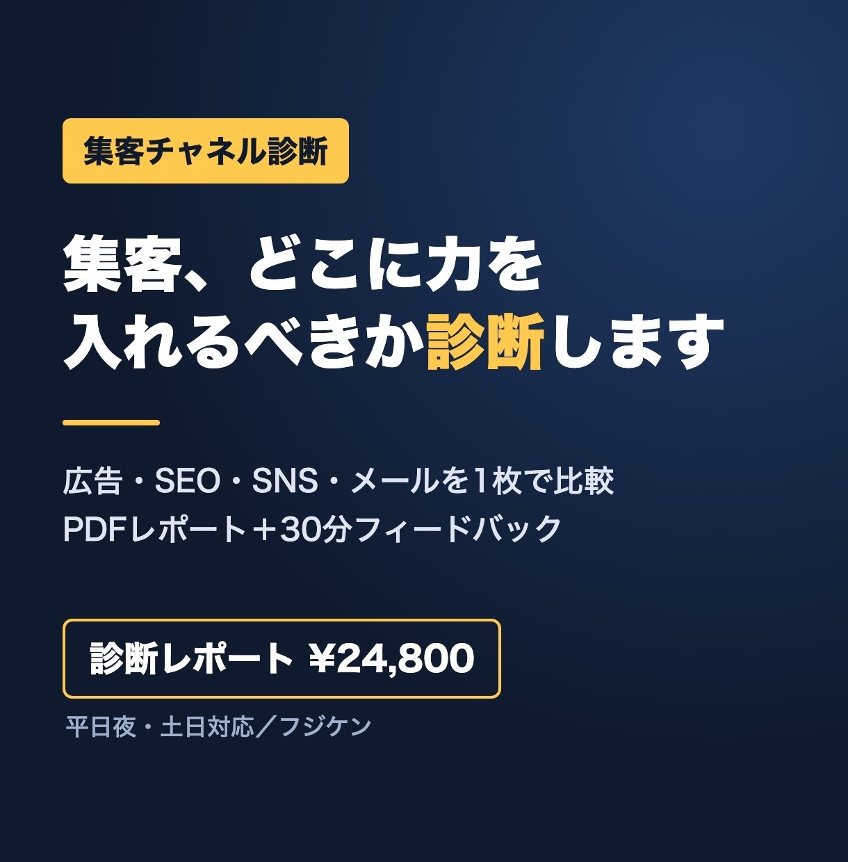 集客チャネル診断レポートを作成します 現役マーケ責任者が、どこに力を入れるか診断 イメージ1