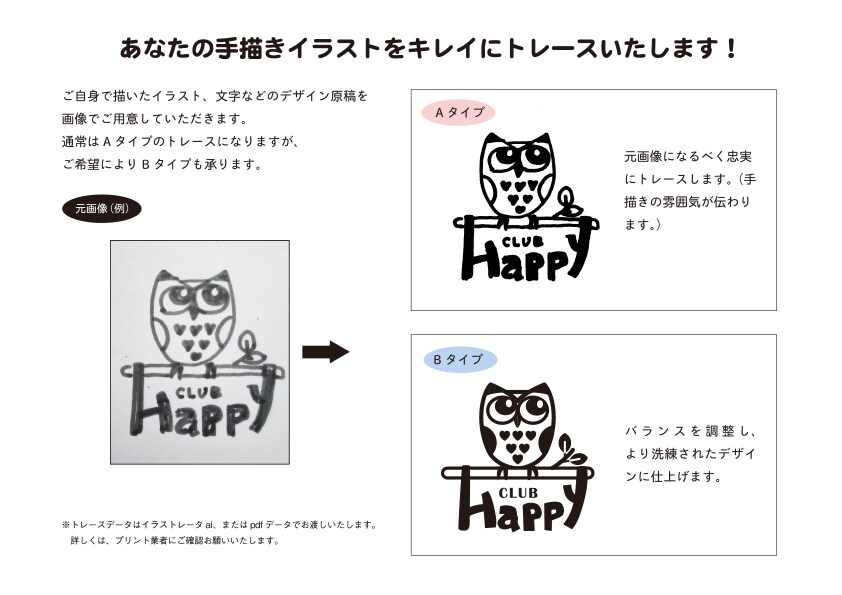 シルクスクリーンでプリントしたい方へ、手描き原稿をトレースします。 イメージ3
