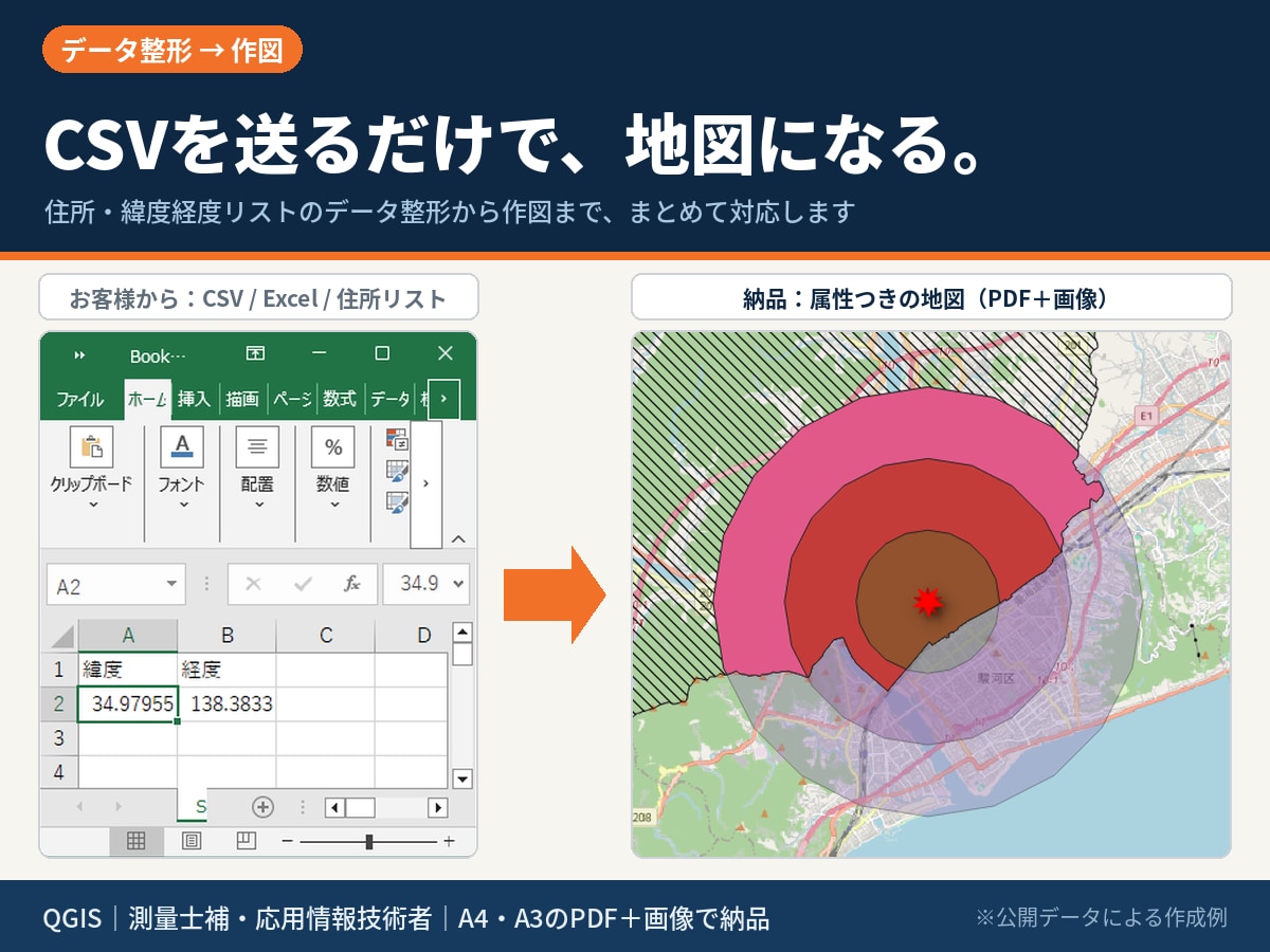 GISで不動産・土地活用の提案地図を作成します CSV・住所リスト・紙地図から、資料用の地図に整えます イメージ2