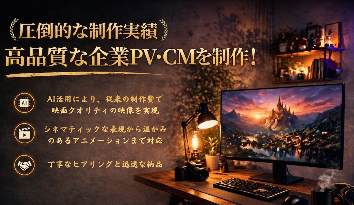 AI映像制作。高品質なPV・CM動画を制作します AI制作指導500名超の技術力。高品質なPV・CMを丸投げで イメージ2