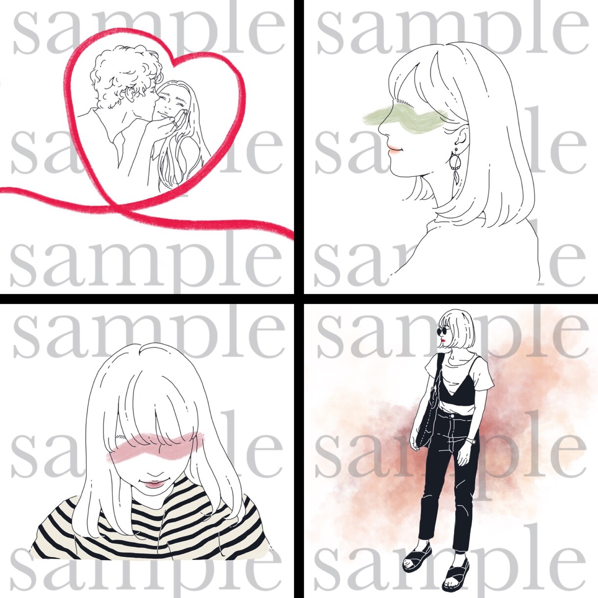 シンプルなタッチの線画イラストを作成します おしゃれな似顔絵 SNS用アイコン／お名刺／ウェルカムボード イメージ5
