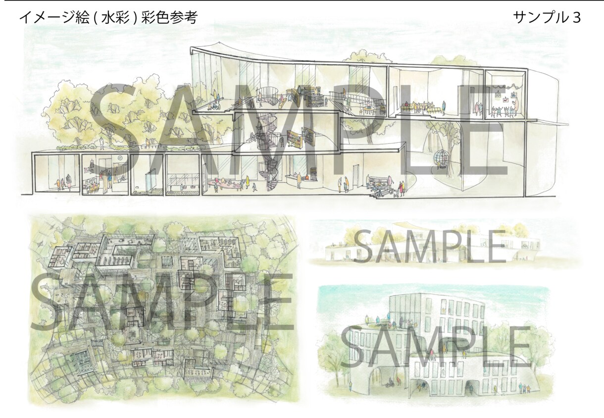 手描き水彩◎ 建築パース・背景・ラフ等作成します 風合いのあるパース！画像加工以外の温かい表現が欲しい時に！ イメージ3