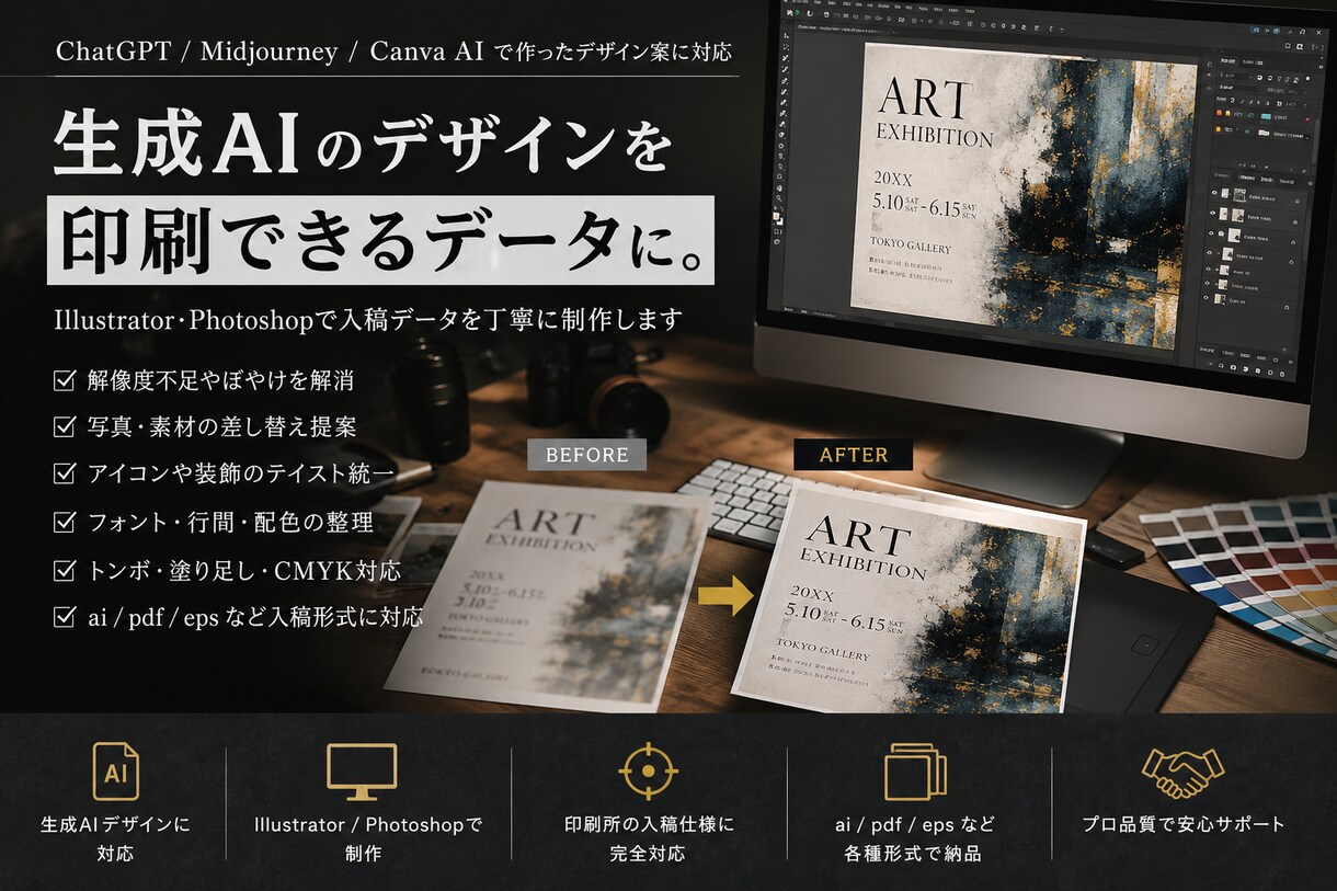 AIで作ったデザイン、印刷できるデータに仕上げます ChatGPT/Midjourney/Canva AI対応 イメージ1