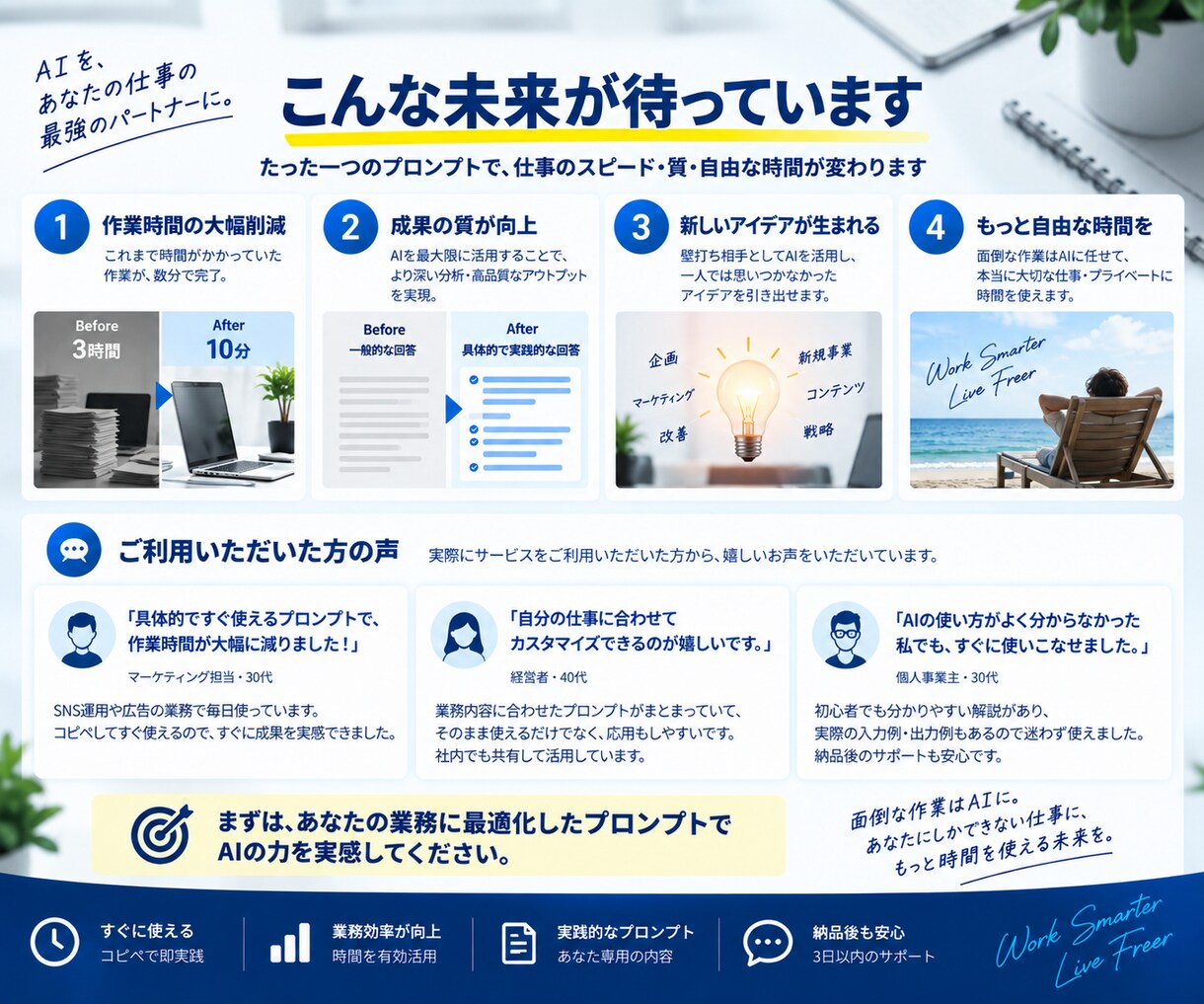 仕事で使えるAIプロンプトをあなた専用に作成します ChatGPT等対応｜実務向けプロンプトを業務別に作成 イメージ5