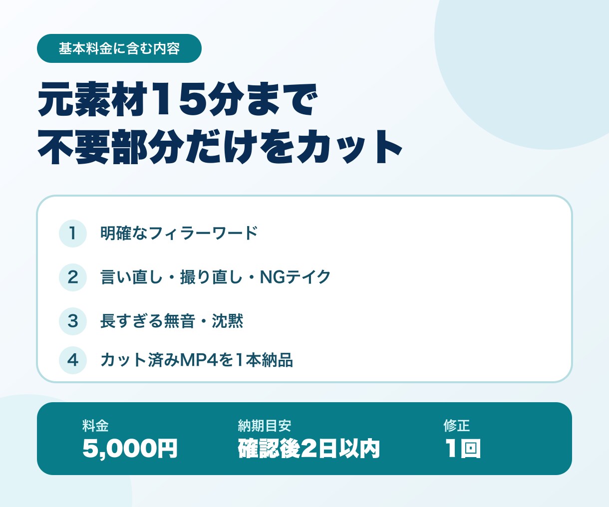 15分までの動画を不要部分カットします 8月末まで5,000円・15分動画をカットして2日納品 イメージ2