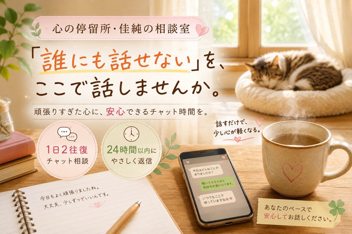 頑張りすぎた心に、安心できるチャット時間を届けます 気づけていない魅力を持つあなたへ。チャット相談。 イメージ1