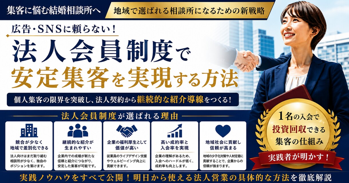 ライバルが少ない結婚相談所の集客教えます 広告・SNSに頼らない法人アプローチで安定する集客方法 イメージ1