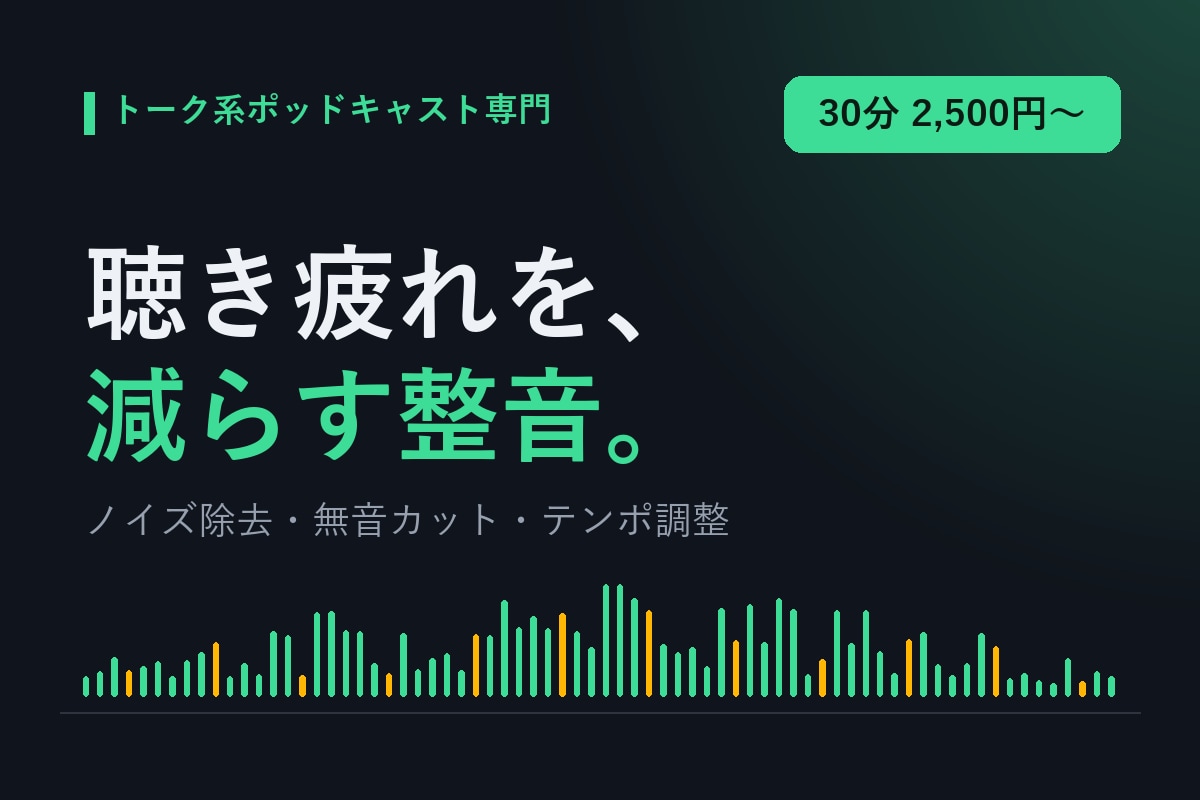ポッドキャストの編集・整音します 聴き疲れを減らす、トーク系専門の整音 イメージ1