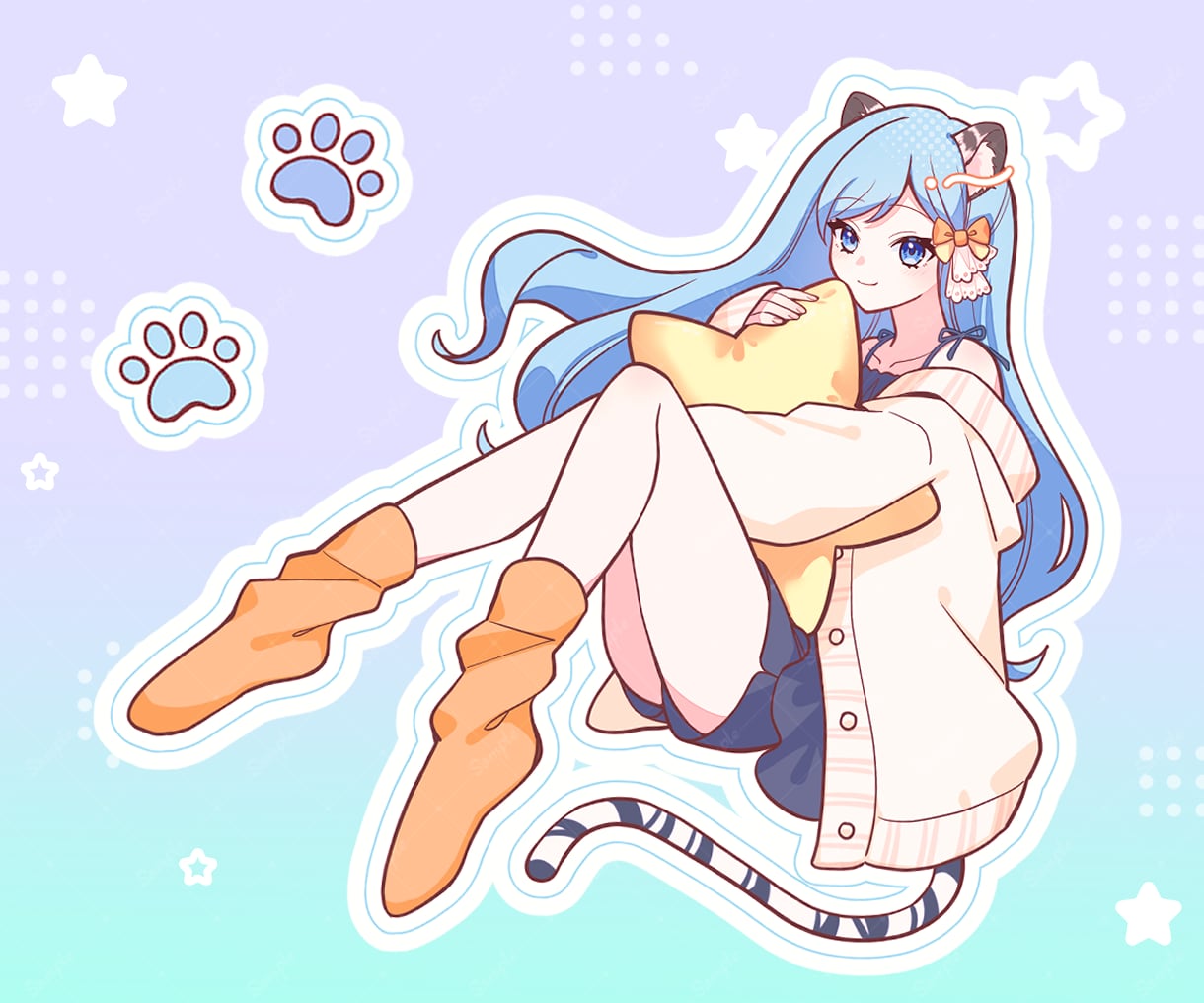 配信者様へ！お部屋着ステッカー風イラスト描きます 胸上・全身・小物が一枚にギュッと詰まった豪華４点セット！ イメージ6