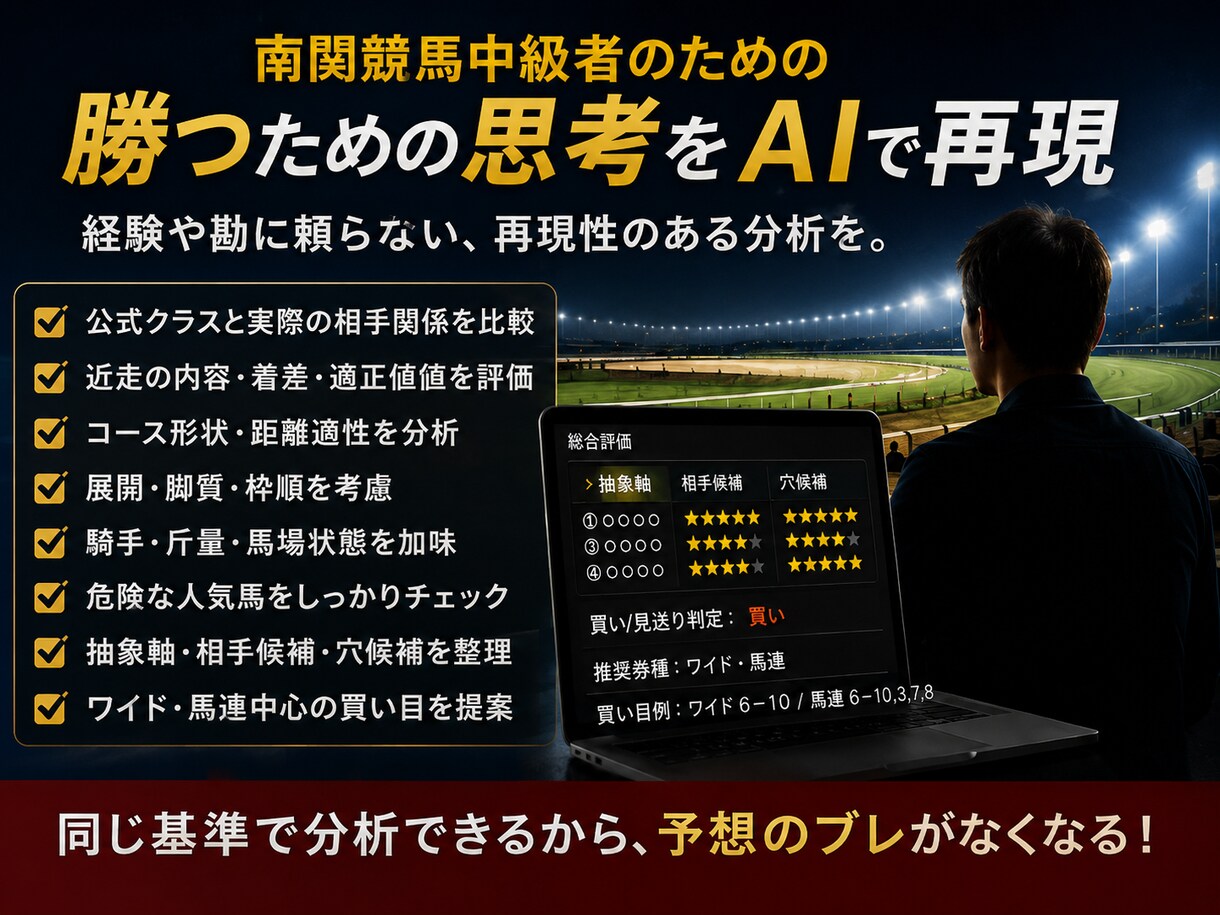 南関競馬の“なんとなく予想”を卒業させます 感覚頼みの予想を根拠ある分析へ イメージ4