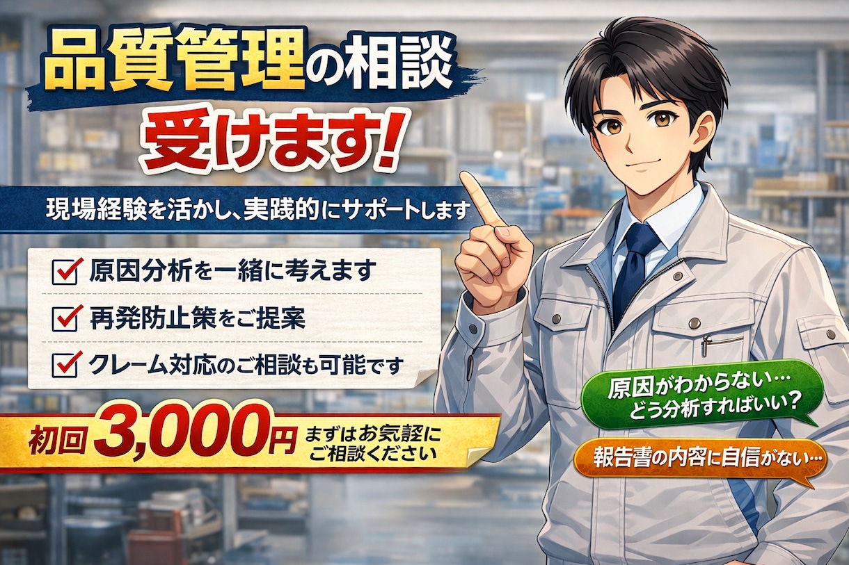品質トラブル・不具合の原因分析を一緒に考えますます 現場経験あり｜机上論ではなく“使える対策”を提案します イメージ1