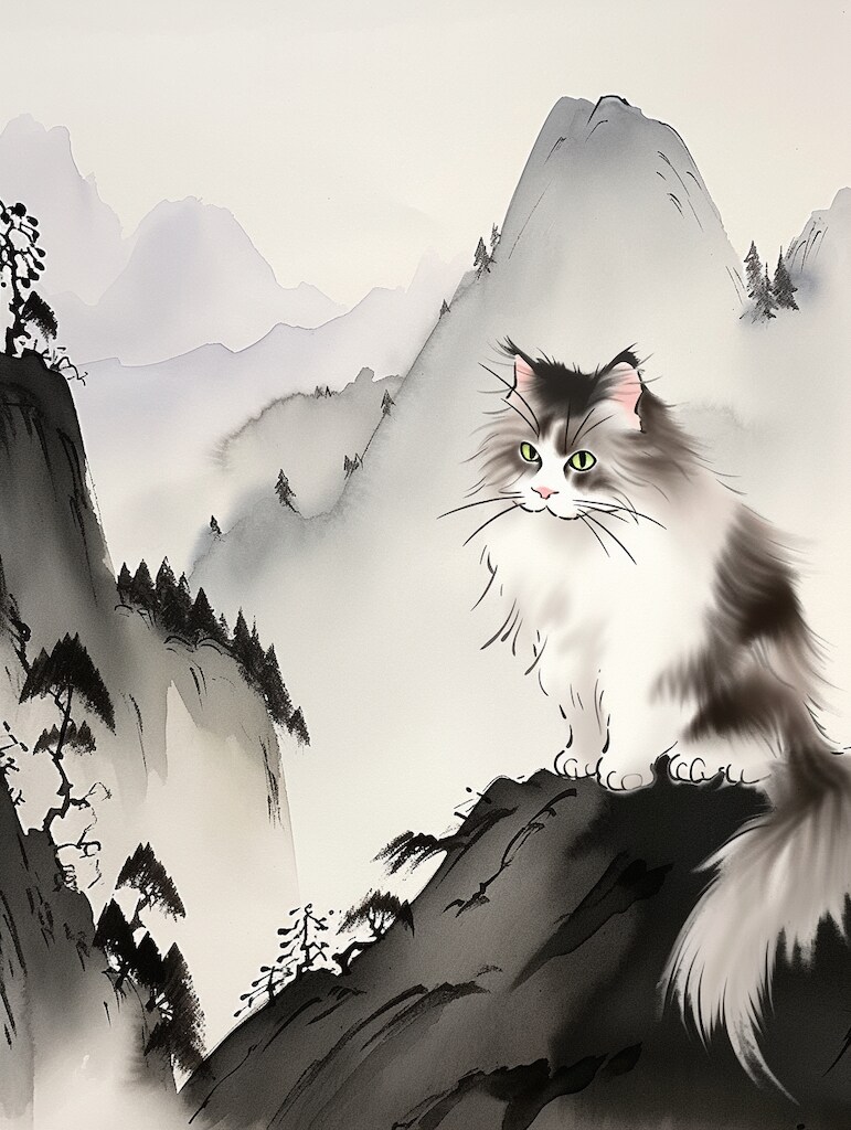 水墨画風/猫/イラストを作成します 猫飼い主向け/水墨画風イラスト イメージ3