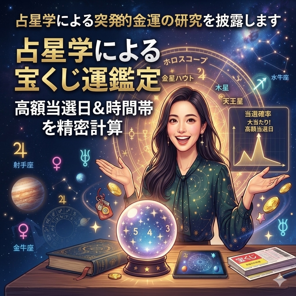 占星学による突発的金運の研究を披露します 占星学による宝くじ運鑑定　高額当選日＆時間帯を精密計算 イメージ1