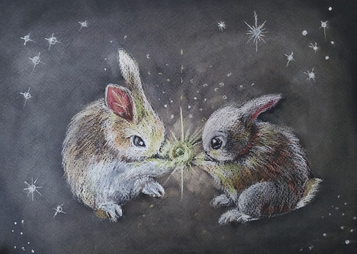 商用利用可うさぎの似顔絵イラストをお描きします 癒されパステル画を作成！複数のお写真から創造してお描きします イメージ3
