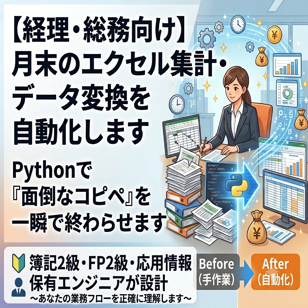 面倒な集計・データ変換を自動化します 【経理・総務向け】「面倒な手作業」一瞬で終わらせませんか？ イメージ1