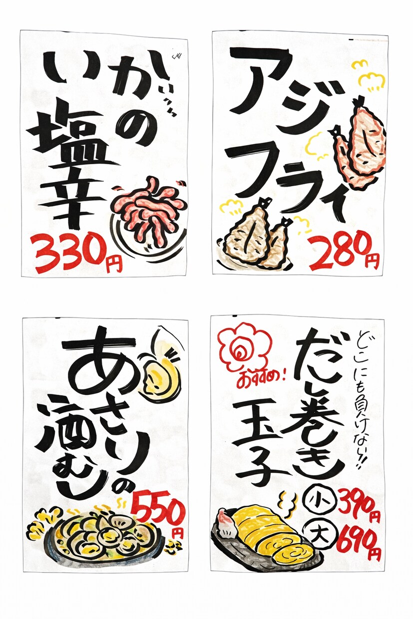手書き原稿を活かした居酒屋POPを制作します 温かみのある手書き感で伝わるPOPを作成 イメージ4