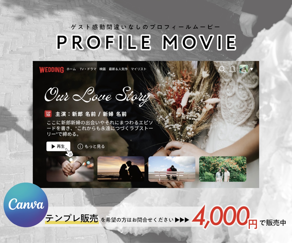 Netflix風！プロフィールムービーを制作します 動画データも挿入可！同デザインでウェルカムボードや席次表も。 イメージ1