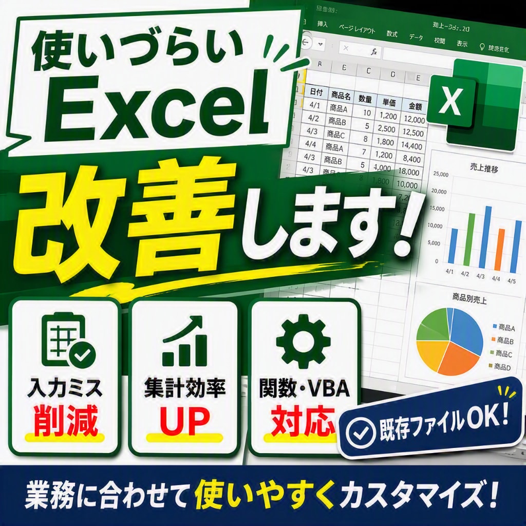 Excelひな形作成・修正し効率・改善化します 時間短縮して仕事楽にしましょう イメージ1