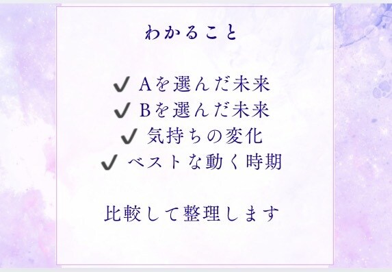 AかBどっち？迷う選択を占います 選択肢で迷っている方Aの場合とBの場合を占って結果を伝えます イメージ4