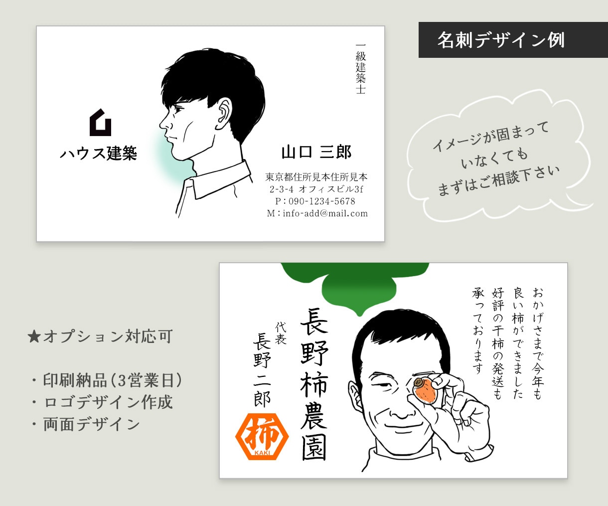 似てるのにかっこいい似顔絵と名刺をセットで作ります 名刺ではなく、SNSヘッダーのデザイン制作に変更も可能 イメージ3