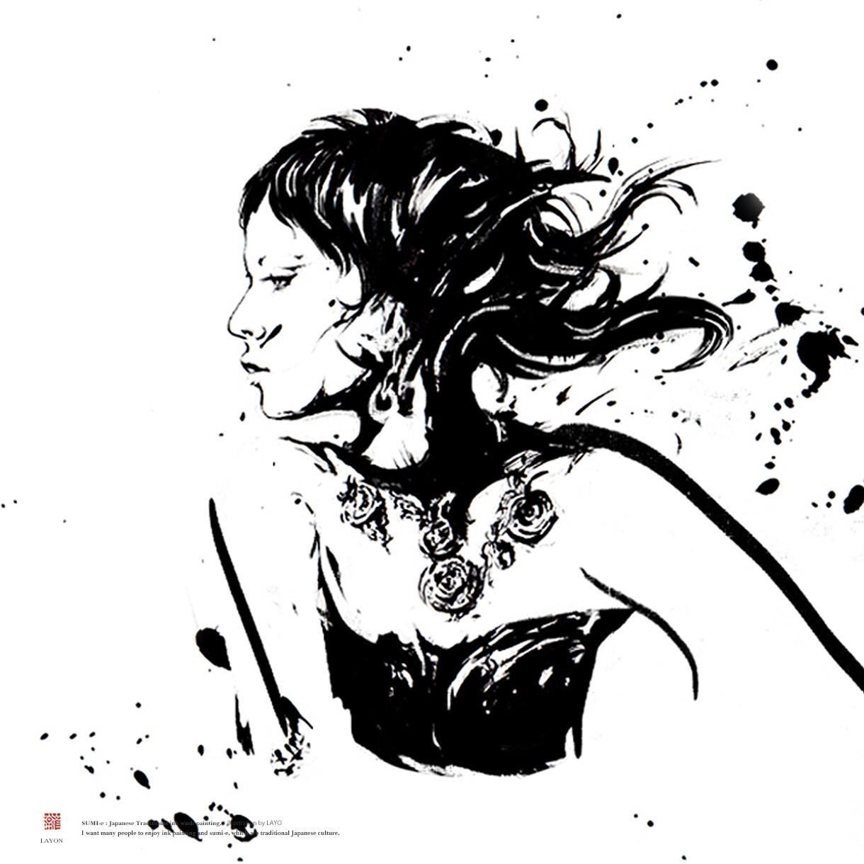 人物の【墨絵イラスト】を作画します 墨が放つ鮮やかなコントラスト。墨絵イラスト制作します。 イメージ10
