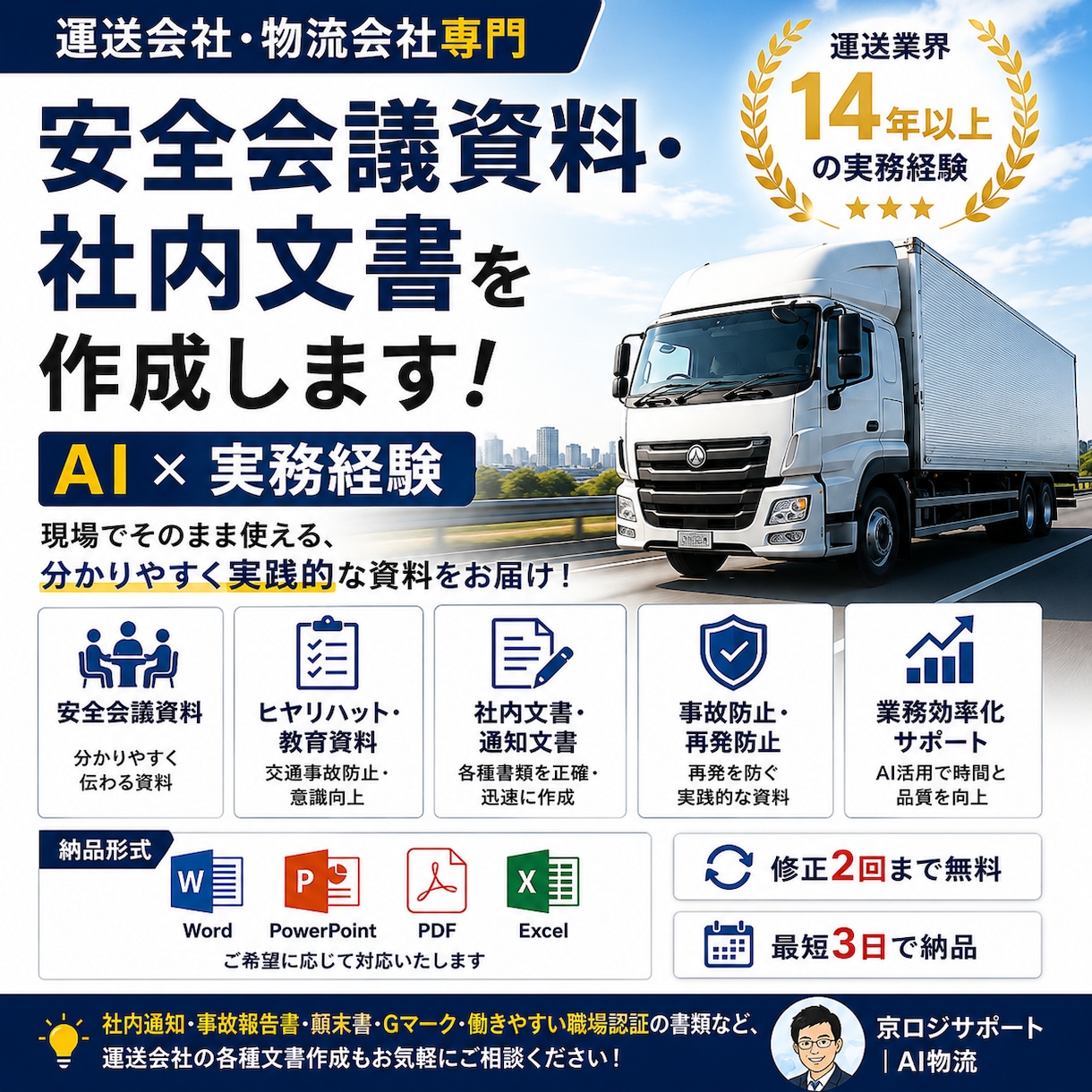 運送会社専門｜安全会議資料・社内文書を作成します 運送業界の実務経験。AI×現場経験で伝わる資料を作成します イメージ1