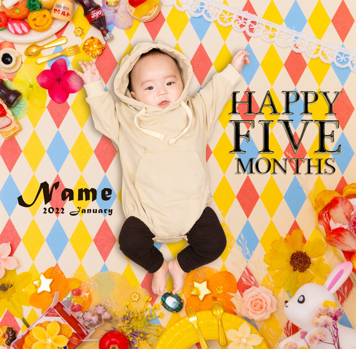 赤ちゃんのマンスリーフォトをデザインします 毎月の記念写真をカラフルに仕上げます！出産祝いにも最適です イメージ3
