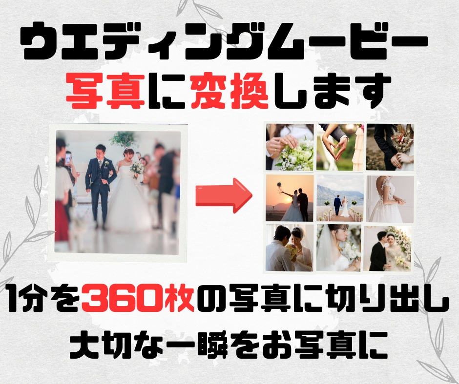 ウェディングムービー全シーンを写真にします 結婚式の動画を1秒間60枚の写真に変換します イメージ1