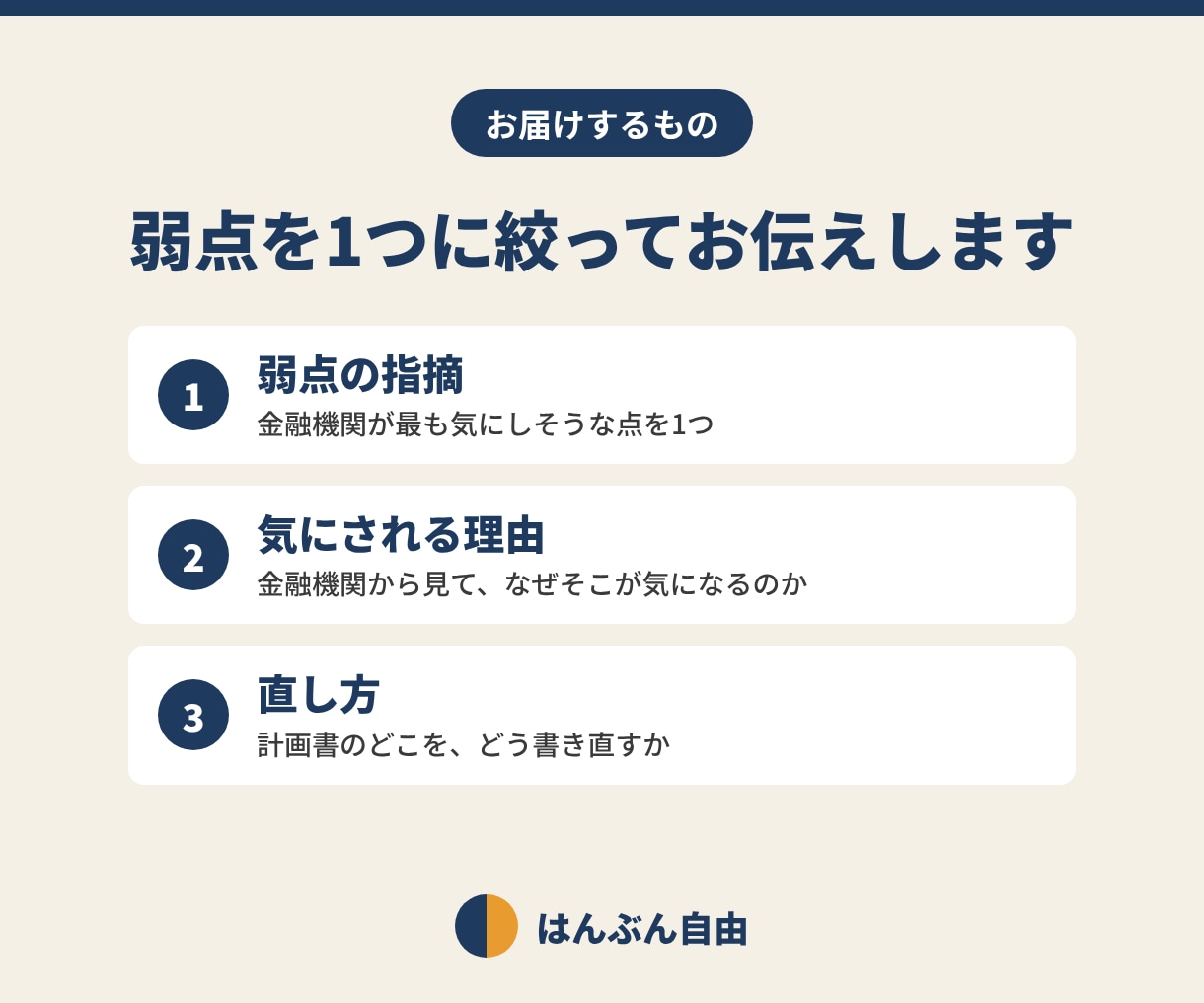 創業計画書の一番の弱点を元銀行員が1つ指摘します 申込み前に、計画書の一番の弱点だけ知りたい方へ イメージ2