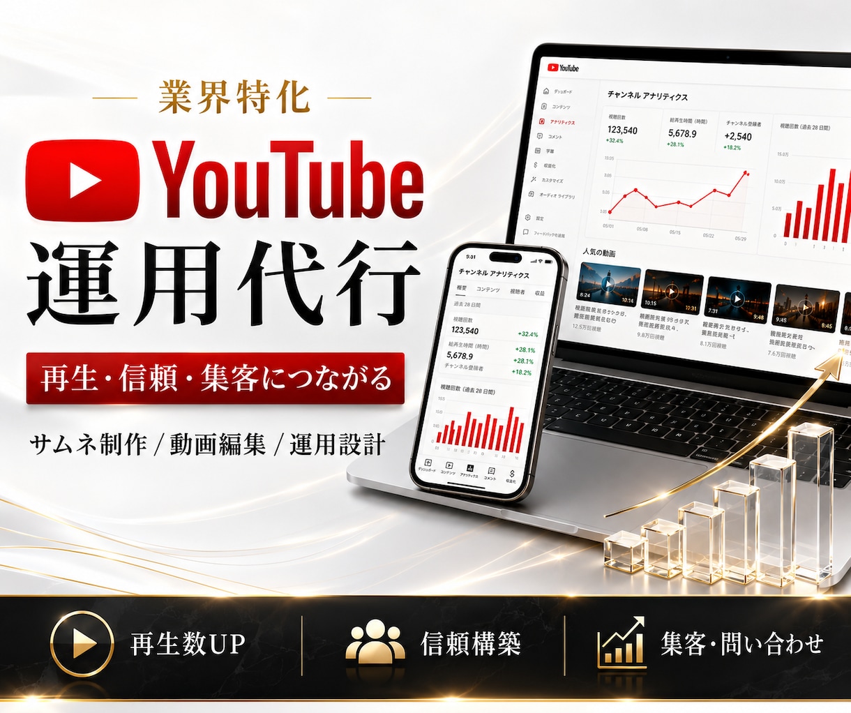 業界特化！YouTube運用をいたします 再生・信頼・集客につながるサムネイル作成から動画編集・運用 イメージ1