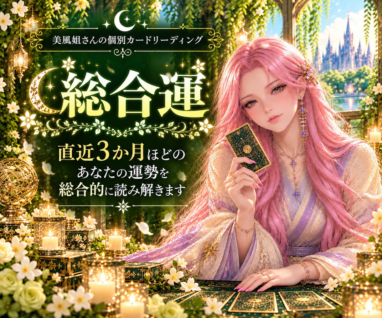 直近3か月ほどの総合運をカードで読み解きます 総合・恋愛・仕事・金運・健康、5つの運勢を見ます イメージ1