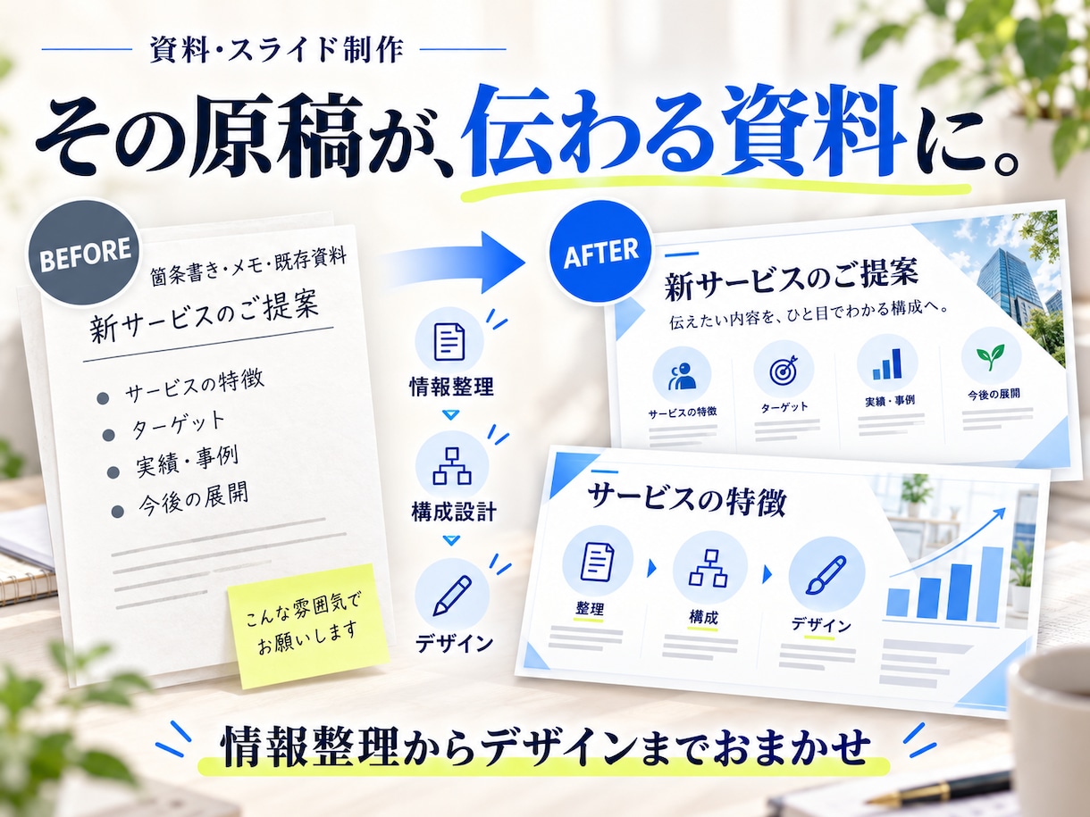 即日対応可｜メモから伝わるスライドを作ります 明日の会議にも間に合う。最短即日で仕上げます！ イメージ2