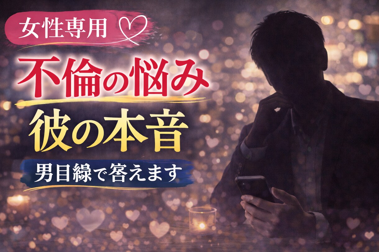 女性専用｜不倫の悩み、不安なんでもお聞きします 男の本音を交え、不倫の悩みを否定せず全て受け止めます イメージ1