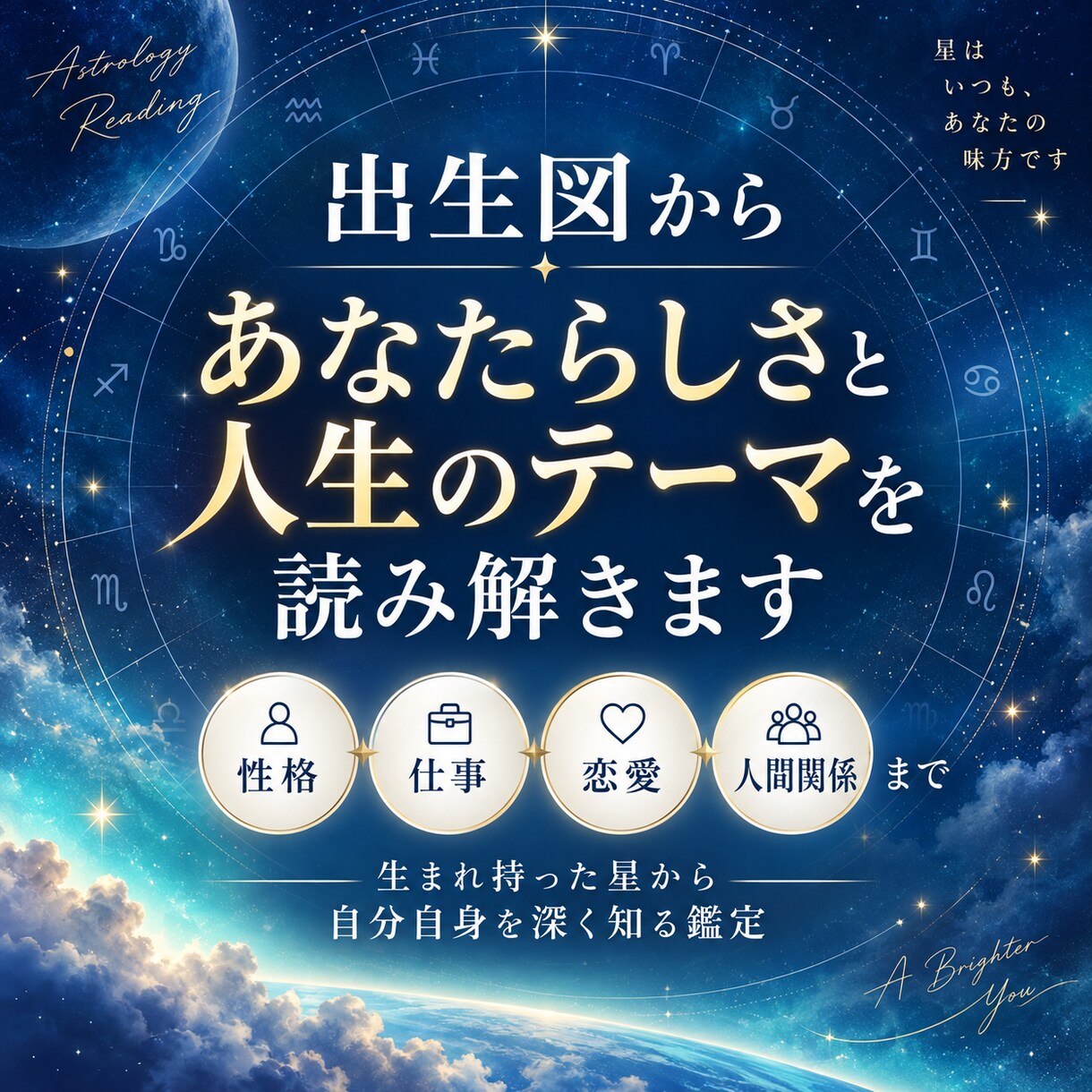 出生図からあなたらしさと人生のテーマを読み解きます 性格・仕事・恋愛・人間関係——出生の星から自分を深く知る鑑定 イメージ1