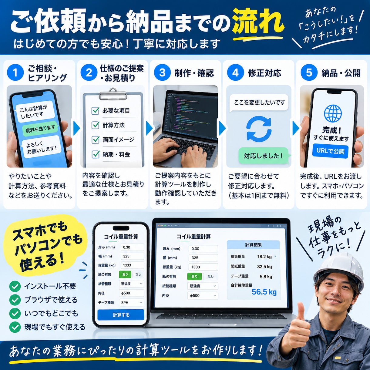 仕事の計算を自動化するWebツールを作りますます 電卓・Excelの面倒な計算をスマホで自動計算！ イメージ2