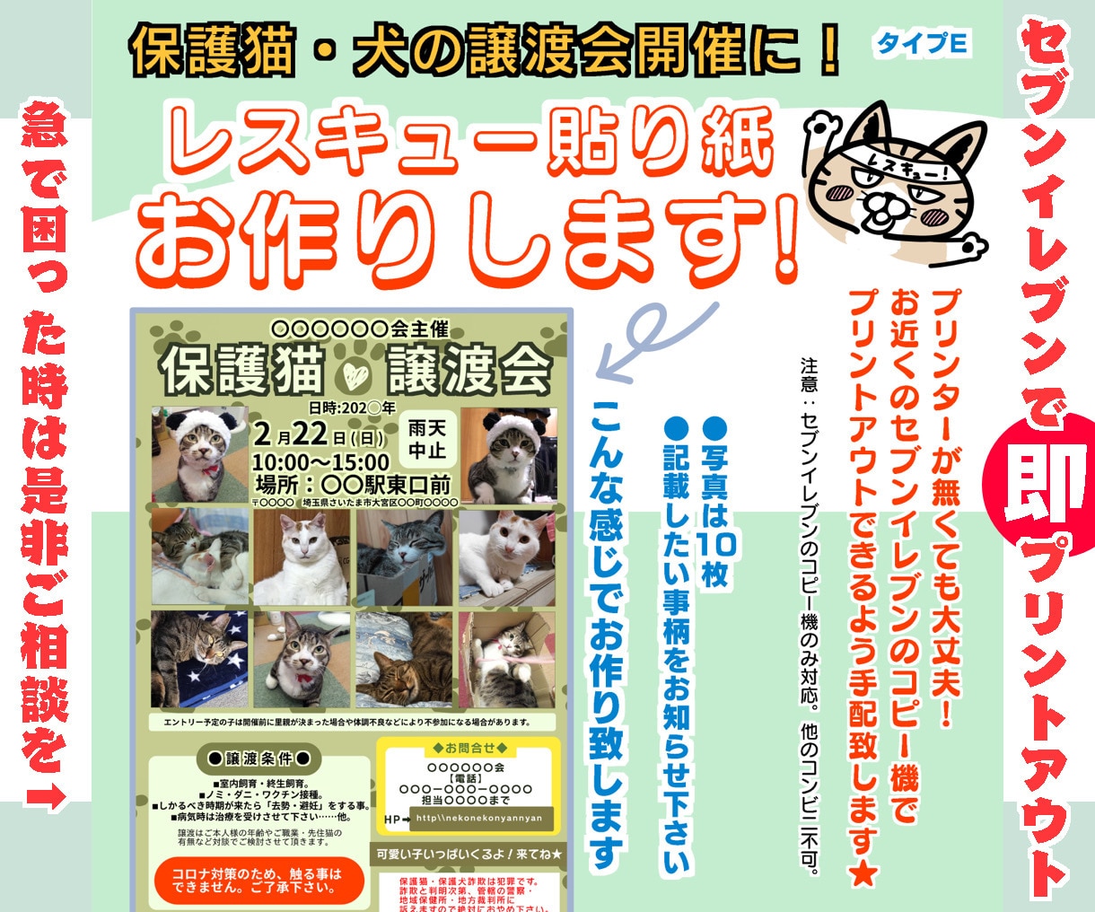 譲渡会・迷子・里親探し・の貼り紙作ります 近隣のセブンイレブンでプリントアウト出来る手配を致します！ イメージ2