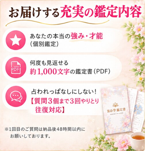 30代の転機に◆算命学であなたの悩みを紐解きます 鑑定後も安心◉何度も見返せる丁寧な鑑定書＆手厚いフォロー付 イメージ3