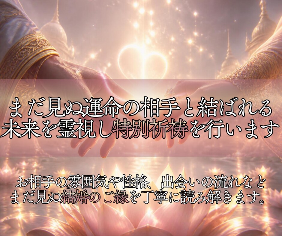 霊視×祈祷×ヒーリングで、運命の恋愛成就へ導きます 特別鑑定◎見えないブロックを祓い、あなたの恋愛運を整えます イメージ3