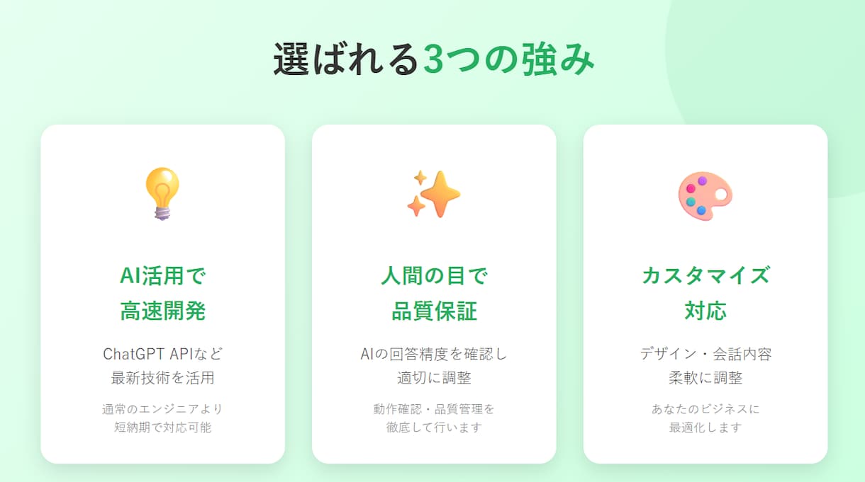 AIチャットボットをWebサイトに実装します 顧客対応自動化。人間の品質管理で高品質チャットBOTを実装。 イメージ5