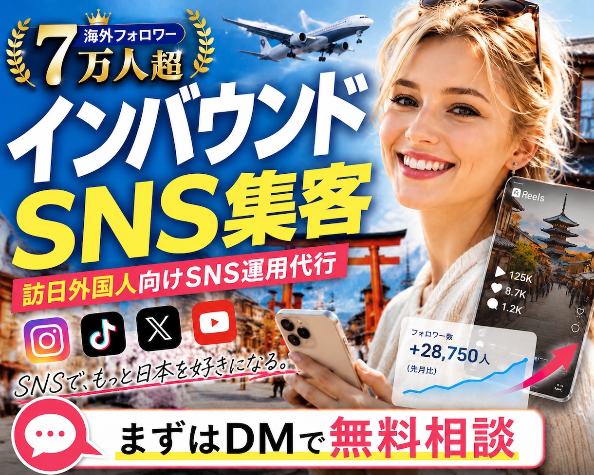 インバウンド集客｜外国人客を増やすSNS運用します 【海外フォロワー7万人】訪日外国人の来店を増やすSNS集客 イメージ1