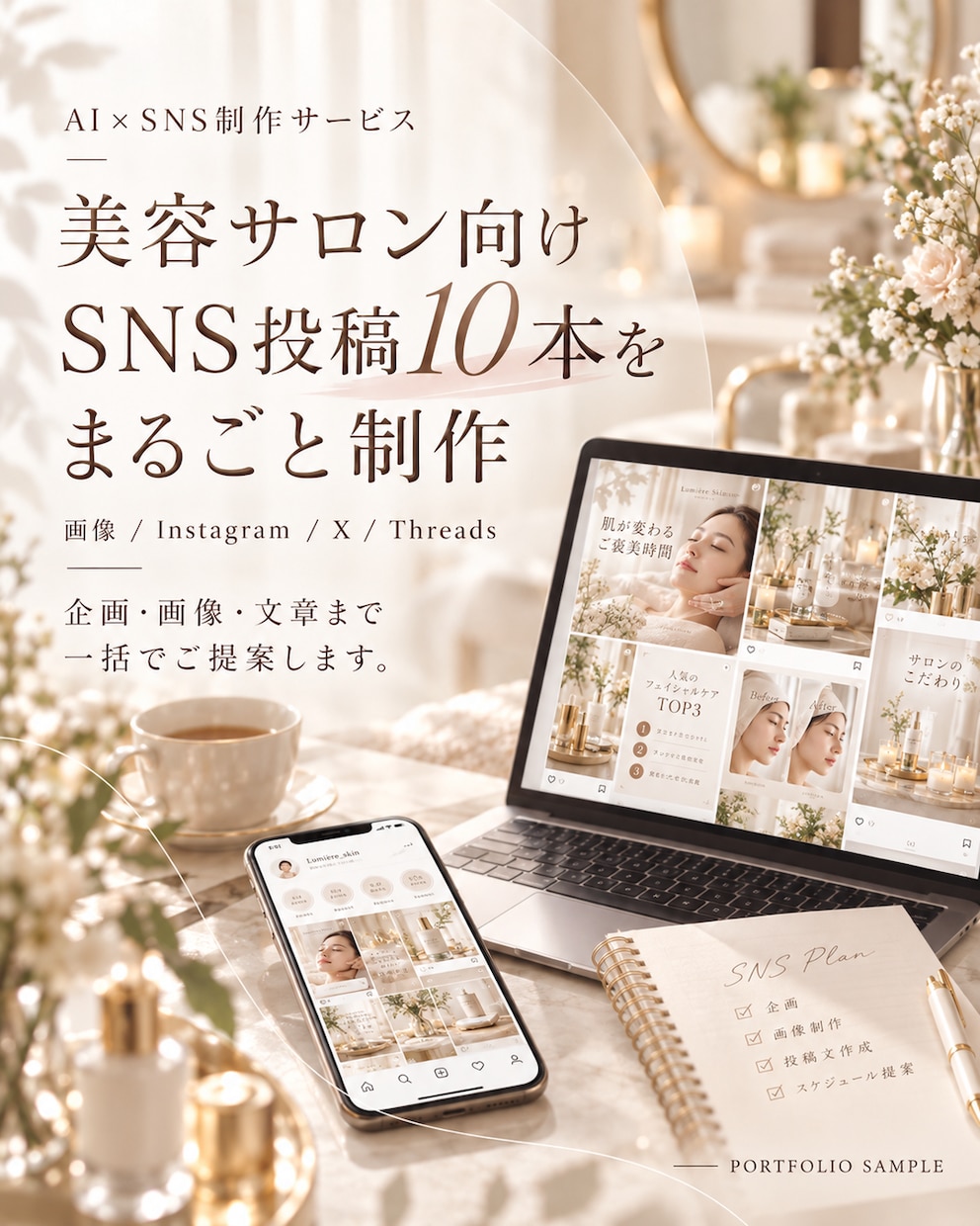 SNS投稿10本を画像・文章まで一括制作します Instagram・X・Threads投稿までまとめて制作 イメージ1