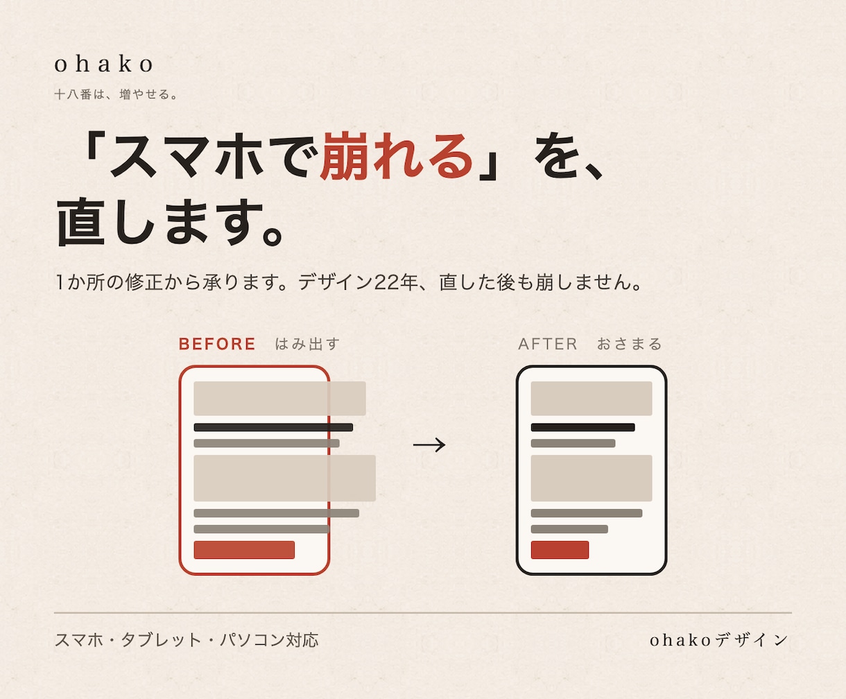 既存サイトの修正・スマホ対応をします デザイン22年。1か所の修正から承ります イメージ1