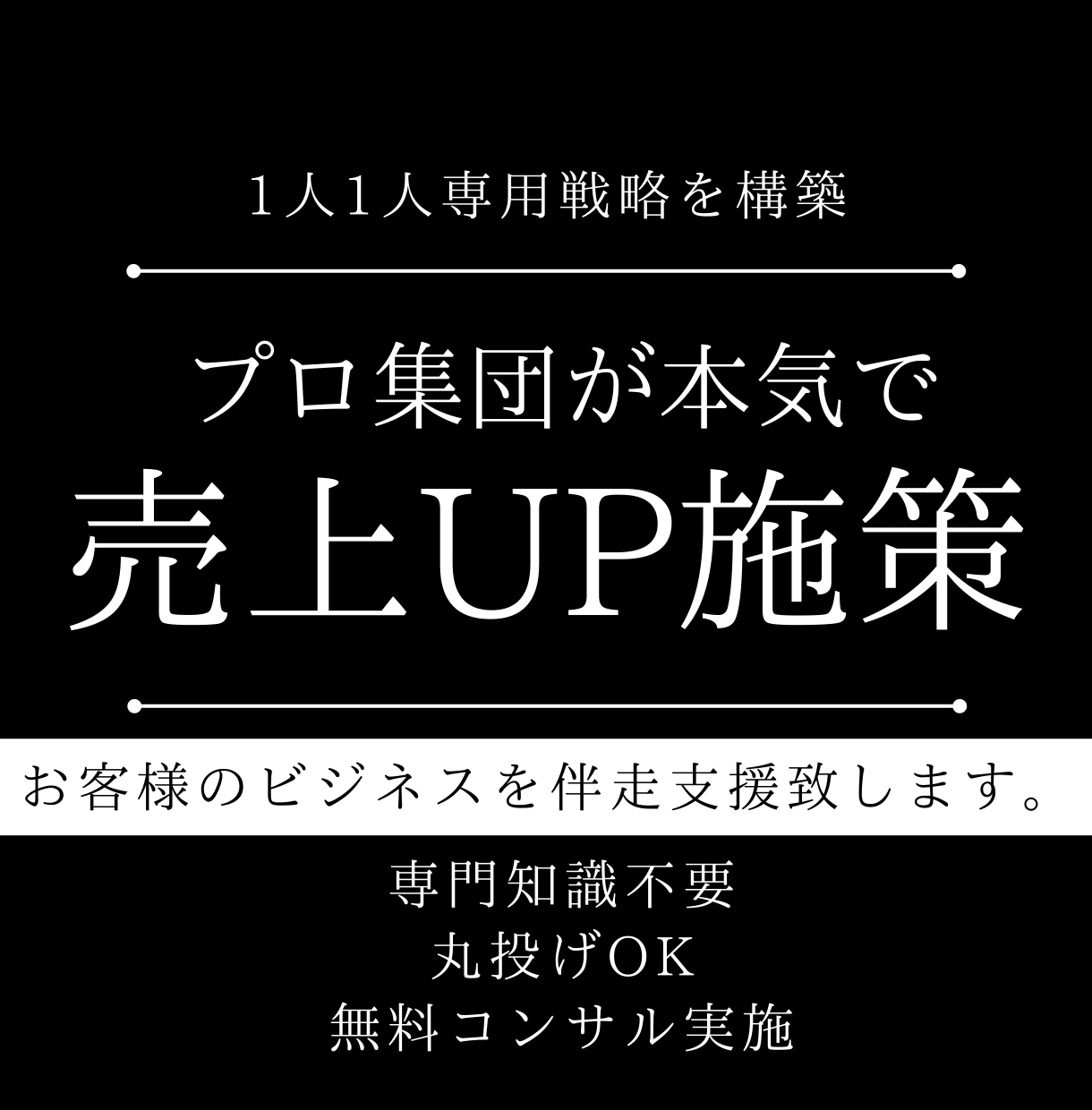 プロ集団がお客様専用の売上UP施策実施致します 1人1人に効果的な施策を選定し効率的な集客を実施致します。 イメージ1