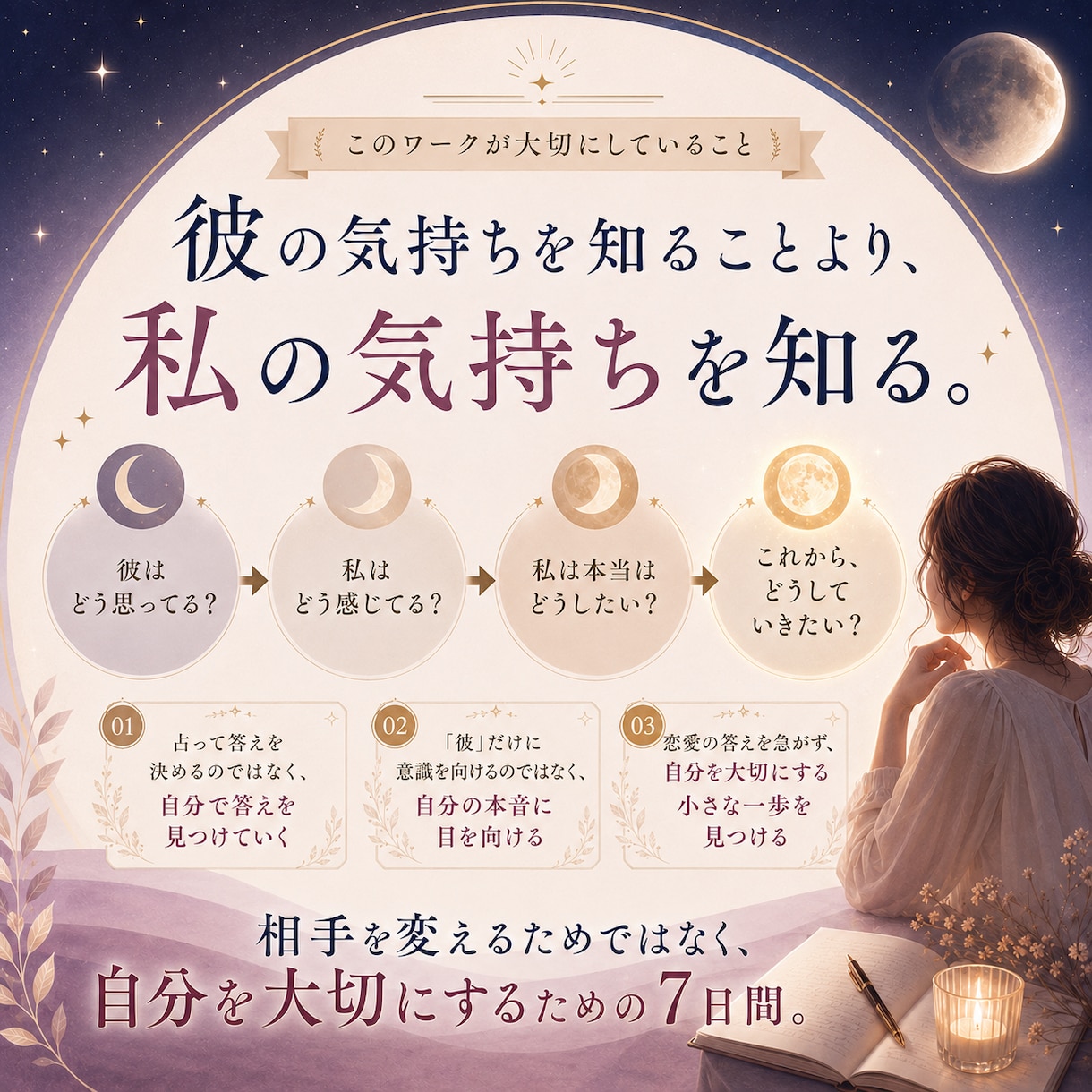 彼の気持ちが気になり不安なあなたを7日間で整えます 自分の本音と向き合う恋愛セルフワーク イメージ4