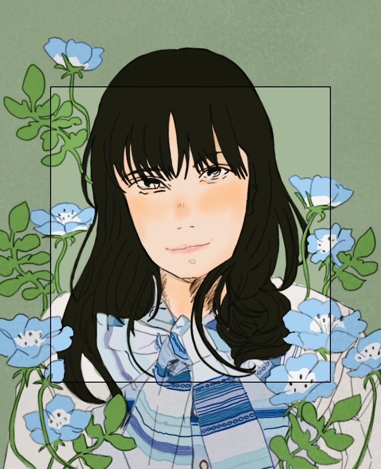 お花に囲まれた似顔絵描きます お花が好きで、素朴な色使いが好きな方！ イメージ2
