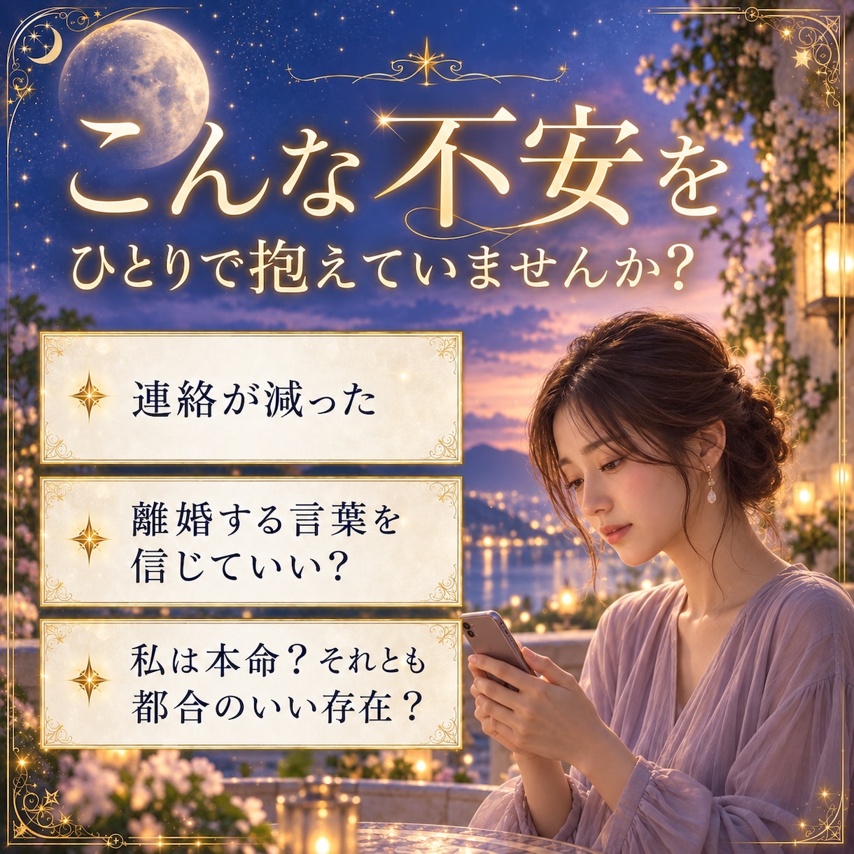 不倫・複雑愛に隠れた本音と二人の未来を霊視します 家庭への気持ち・離れられない理由・二人の行方を読み解きます イメージ2