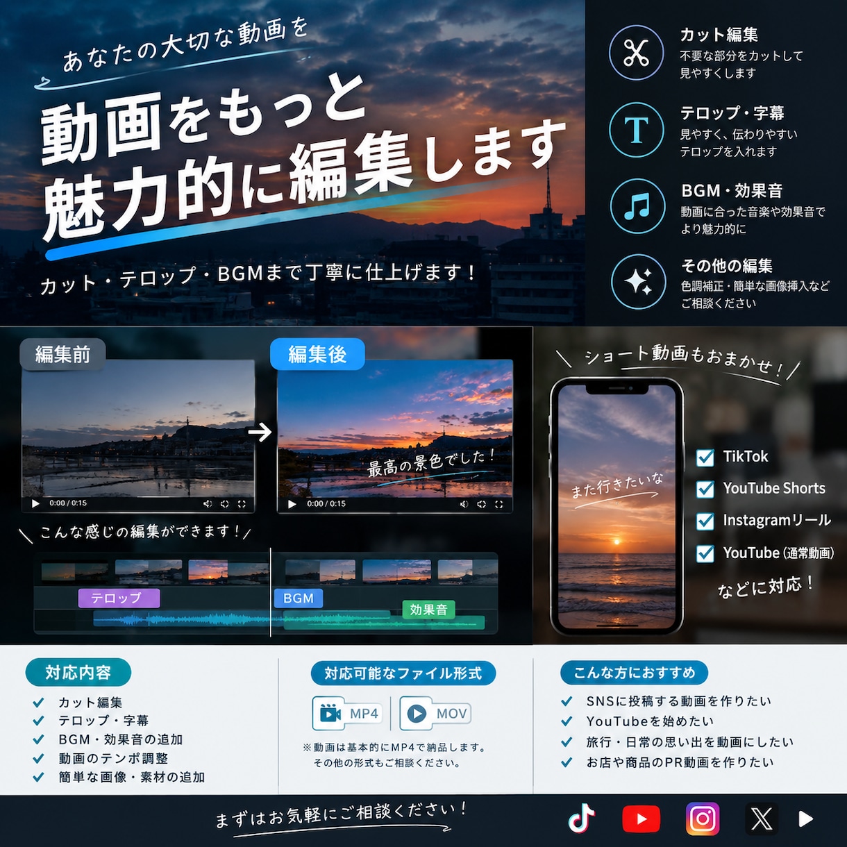 動画を見やすく魅力的に編集します カット・字幕・BGMまで丁寧に仕上げます！ イメージ1