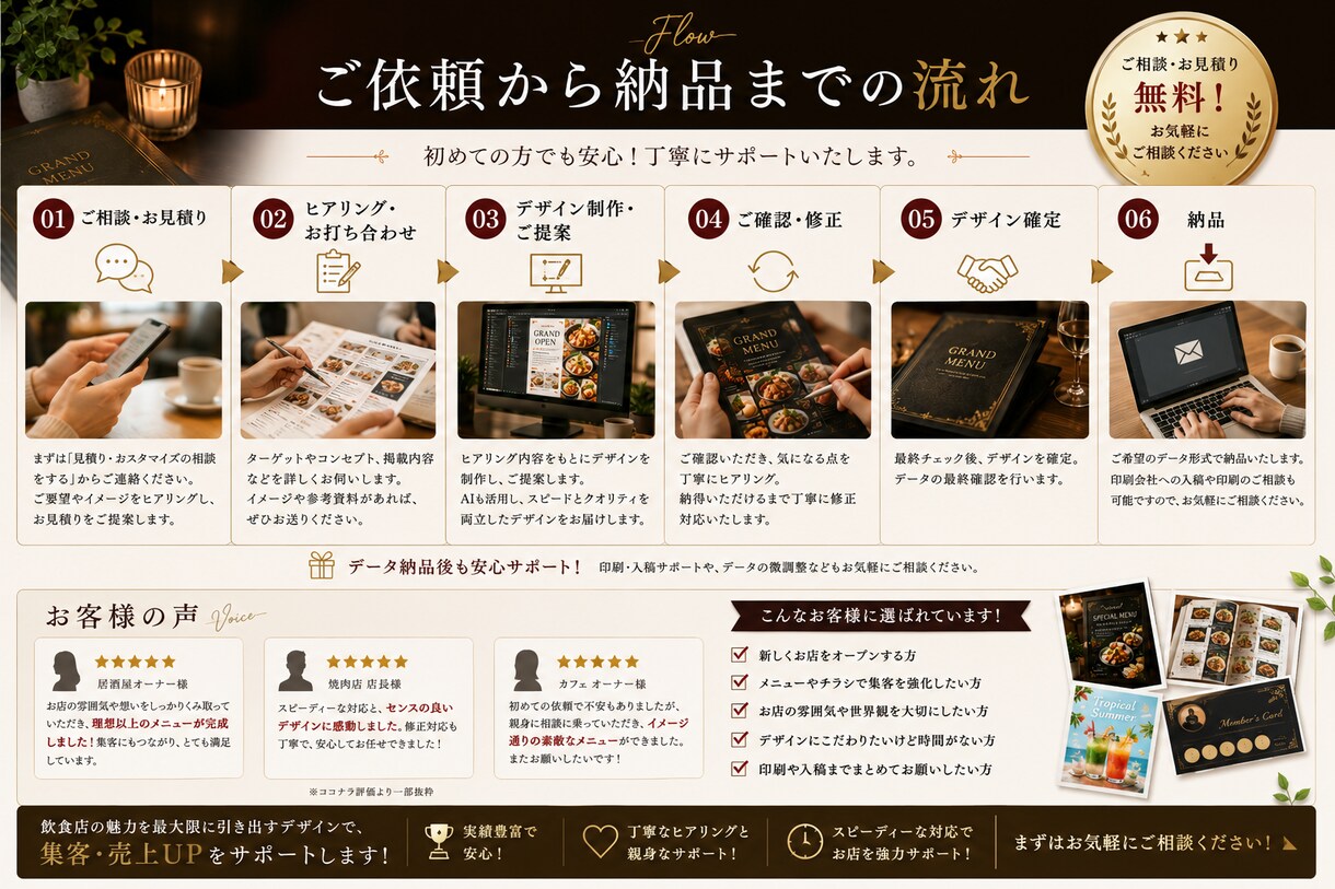 飲食店専門！メニュー・チラシ・POPを制作します お店の魅力を伝え「また来たい」に繋がるデザインをご提案します イメージ5