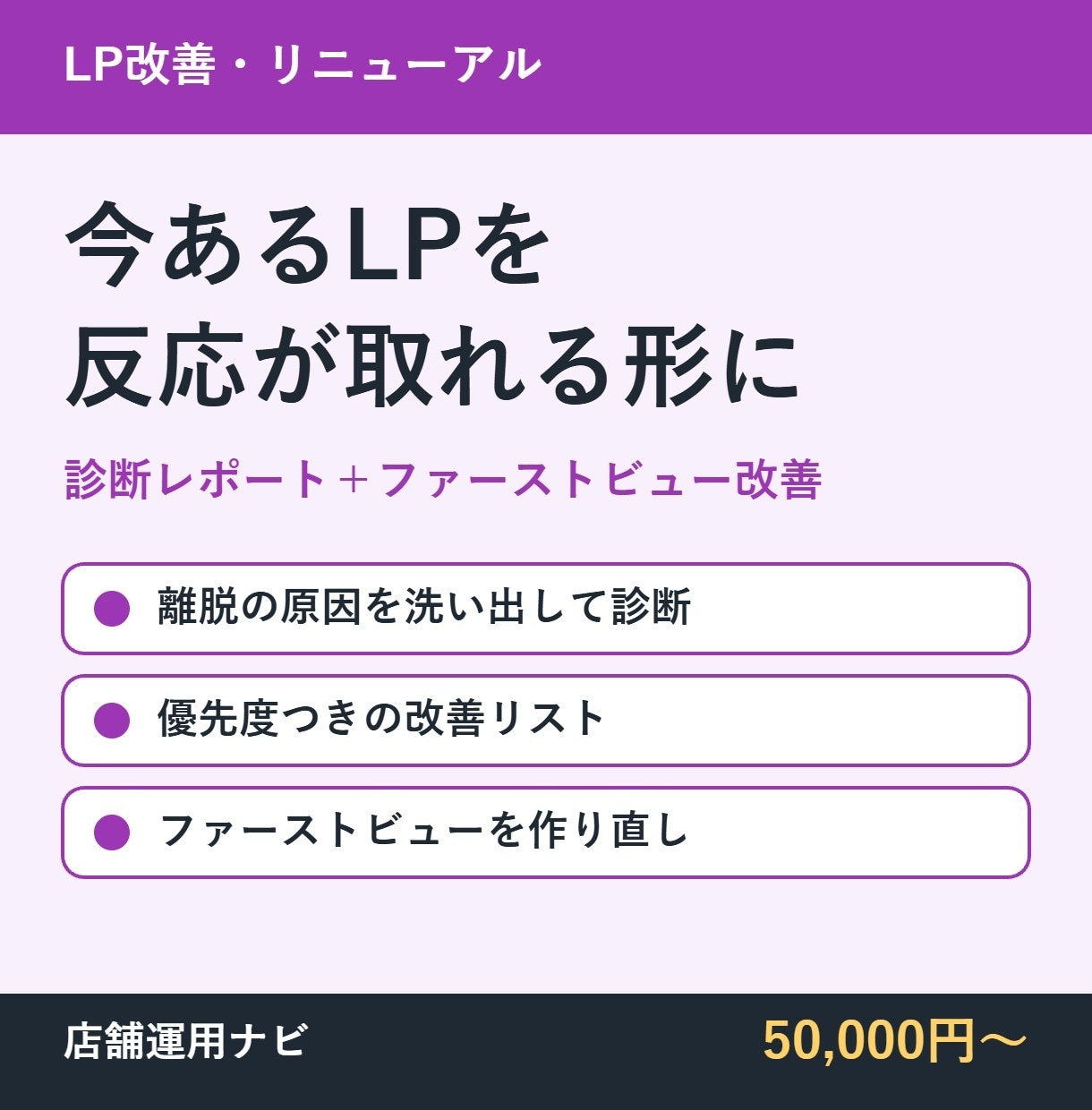 今あるLPを診断し反応が取れる形に改善します 改善診断レポートとファーストビューの作り直し イメージ1